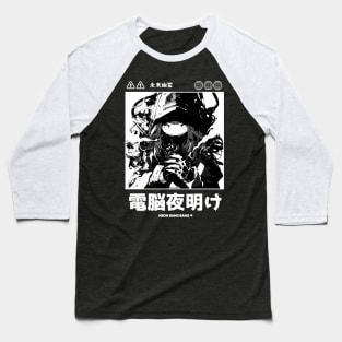 Cyberpunk Anime Vaporwave Japanese Girl Streetwear Aesthetic Black and White Baseball T-Shirt